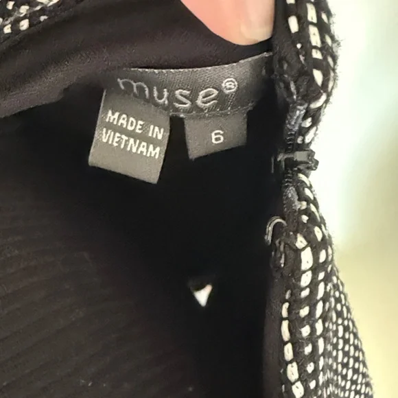 Muse Women’s Sleeveless Dress: Textured Bodice, Geometric Pencil Skirt, Size 6 - Picture 6 of 7